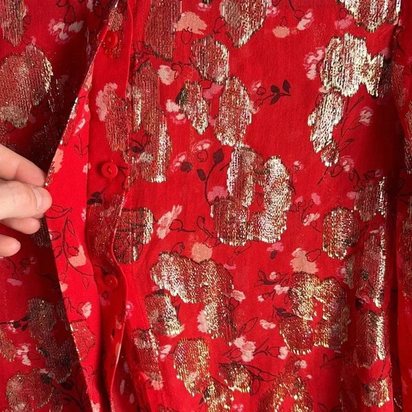 ba&sh Silk and Metallic Quarter Sleeve Button Up Blouse - Picture 5 of 13